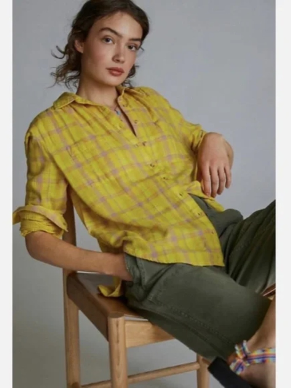 Anthropologie Seen Worn Kept Plaid Button down Long Sleeve Top women size 8